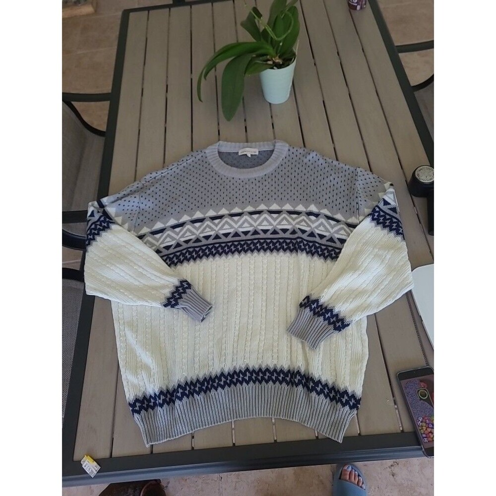 Hardwood & Pine Men's 3X Knit Sweater Holiday Festive Gray, Blue & White B26